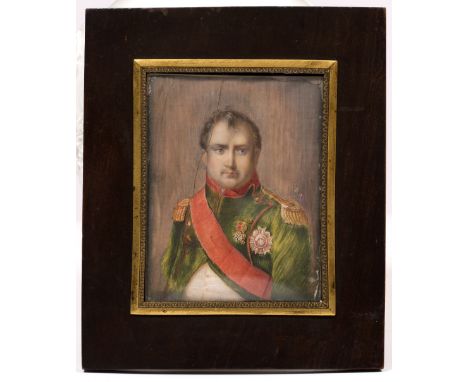19TH CENTURY SCHOOL Half length portrait of Napoleon, oil on card, 11.5cm x 8.5cm