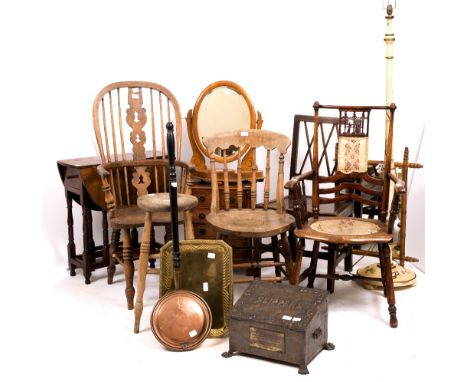 MISCELLANEOUS FURNITURE  to include to an ash and elm Windsor armchair, a spindle back armchair with an elm seat, an arts and
