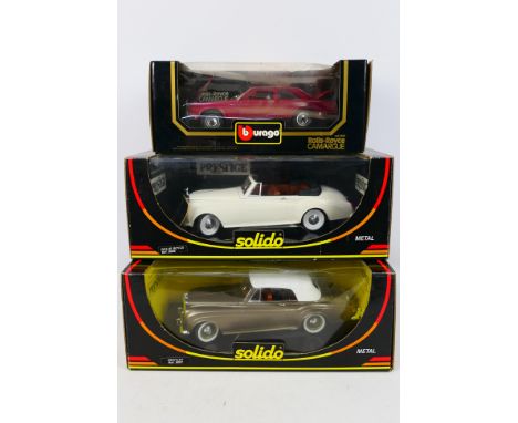 Solido - Bburago - 3 x boxed Rolls Royce and Bentley models in 1:18 scale, Camargue # 3001, Silver Cloud # 8006 and S1 # 8007