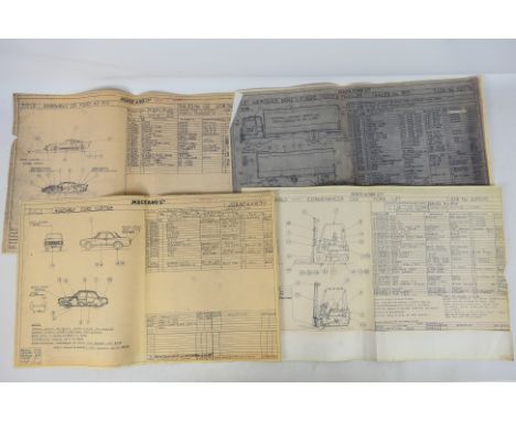 Meccano - Dinky Toys - Four Meccano factory facsimile drawings. The drawings approximately A3 in size include Ford RV40 Job N