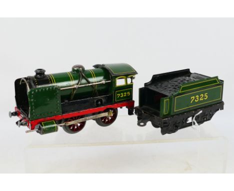 Distler - An unboxed clockwork O gauge 0-4-0 locomotive and tender number 7325 in green livery with the Johann Distler makers