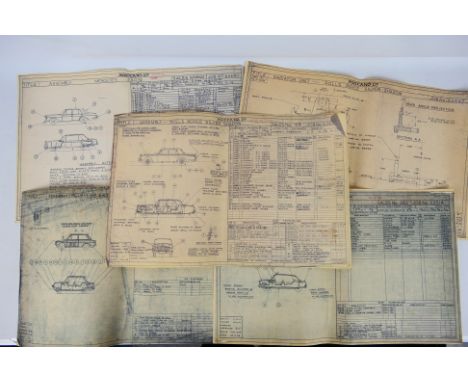 Meccano - Dinky Toys - Five Meccano factory facsimile drawings. The drawings approximately A3 in size include Mercedes 250SE 