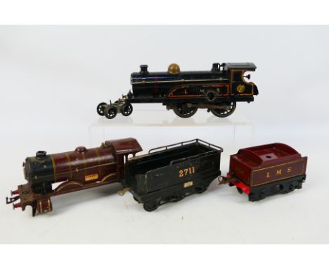 Meccano - Hornby - 2 x incomplete O gauge locomotives for restoration or spares, a clockwork 4-4-0 LMS tender engine number 2