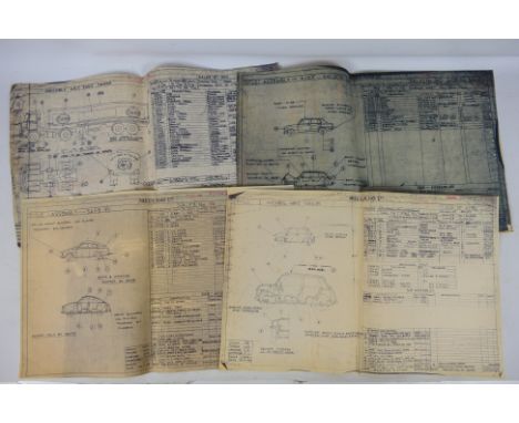 Meccano - Dinky Toys - Four Meccano factory facsimile drawings. The drawings approximately A3 in size include Saab 96, Job No