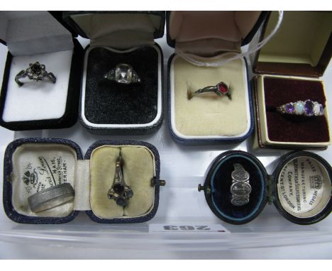 Assorted Rings, including Victorian style opal and amethyst faith/hope/love ring, single stones etc.