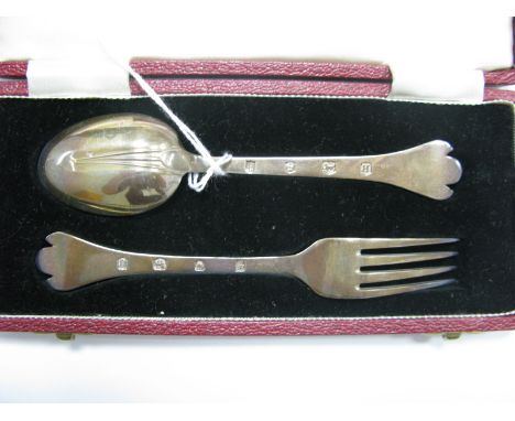 A Hallmarked Silver Christening Fork and Spoon, Sheffield 1962, in a fitted case.