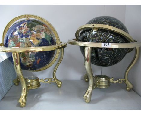 Chinese Mineral Terrestrial  Globe, in brass stand on cabriole legs, three stretchers united by compass 34cm high, another fe