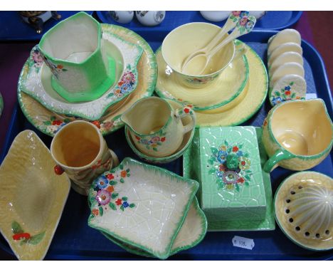 Crown Devon Table Ware circa 1930's - 1950's, A39 Garden Toast Rack, A69 Lemon Squeezer, sugar and cream etc:- One Tray