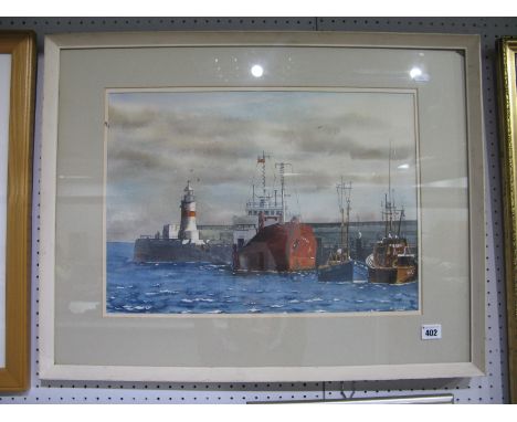R. Evans, Harbour scene, signed lower right 34 x 48cm.