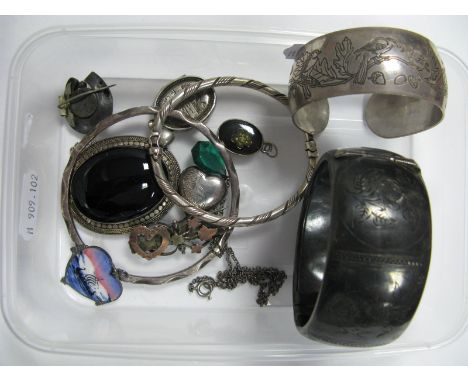 A Scandinavian Enamel Hear Shape Pendant, detailed with a Viking ship, stamped "925S", locket pendants, Victorian wide hallma