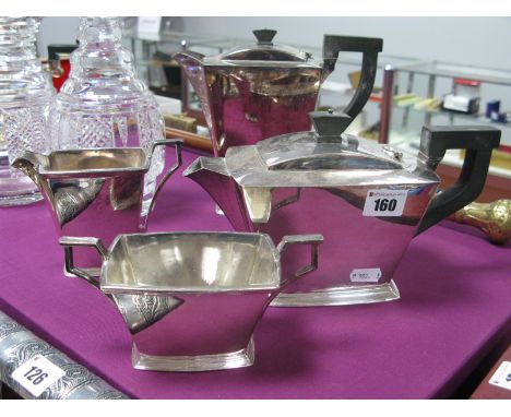 Dixon's Hard Soldered Four Piece Plated Tea Service, in the Art Deco angular manner.