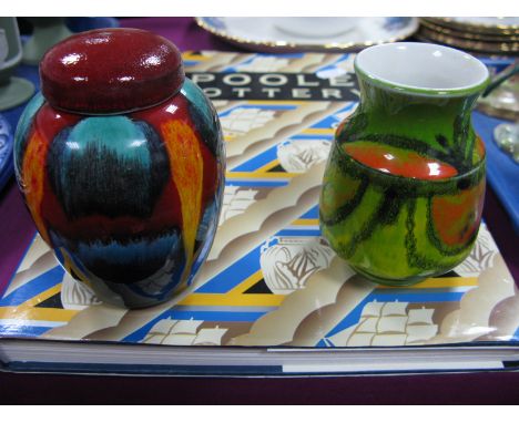 Poole Pottery 'Aegean' Vase 9cm high, a later Poole ginger jar plus book. (3)