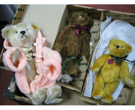 Three Modern Jointed Teddy Bears by Deans Rag Book, Steiff, including Deans's 100th Birthday Bear, certified No 946 of 1000, 