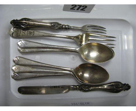 A Set of Five Hallmarked Coffee Spoons, with golf club detail; together with a Victorian hallmarked silver child's knife and 