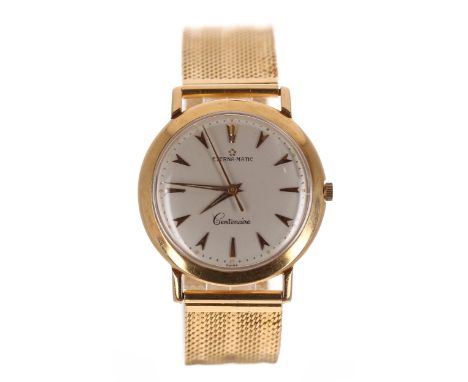 Eterna-Matic Centenaire 18k gentleman's wristwatch, silvered dial with dagger baton markers and sweep centre seconds, 18k mes