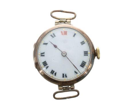 Rolex 9ct lady's wristwatch, import hallmarks London 1915, enamel dial with Roman numerals and red twelve, signed 15 jewel mo
