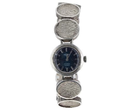Rotary silver (925) lady's bracelet wristwatch, import hallmarks London 1972, blue dial, 17 jewel movement, 22mm (at fault)-n
