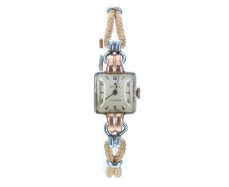 Rolex Precision square cased stainless steel lady's wristwatch, reference no. 3911, case no. 4179xx, circa 1959, square silve