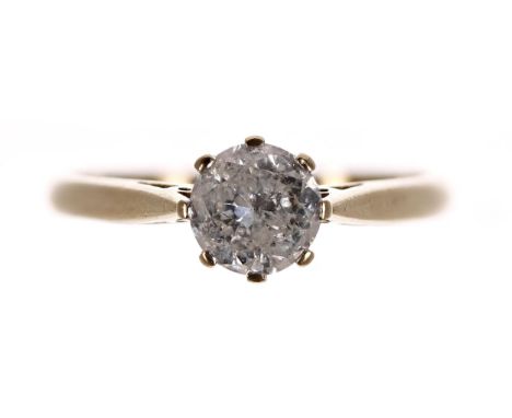 18ct yellow gold solitaire diamond ring, round brilliant-cut, 1.00ct, clarity I, colour G, width 7mm, 2.6gm, ring size R 