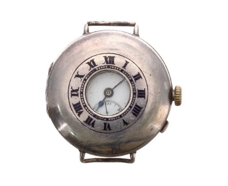 Stauffer & Co. silver wire-lug half hunter gentleman's wristwatch, import hallmarks Glasgow 1925, movement stamped SS&Co, hin