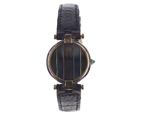 Must de Cartier Vermeil silver gilt lady's wristwatch, serial no. 18110xxx, circa 1986, tri-colour dial, cabouchon crown, qua