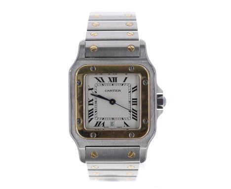 Cartier Santos Galbee mid-size stainless steel and gold wristwatch, reference no. 1566, serial no. BB088xxx, silvered dial, b