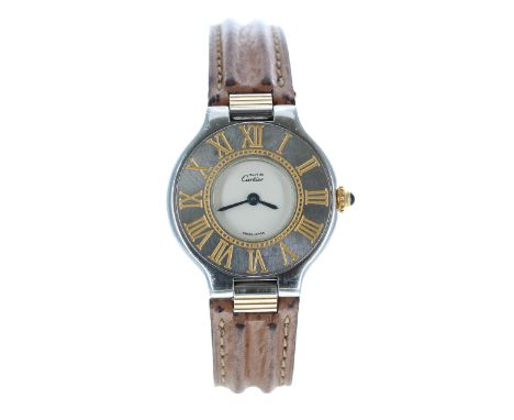 Must de Cartier 21 stainless steel lady's wristwatch, reference no. 125000P, serial no. 0221xx, quartz, tan leather strap wit