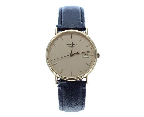 Longines Presence 18ct gentleman's wristwatch, reference no. L4 692 6, serial no. 30484xxx, champagne dial, quartz,  black le