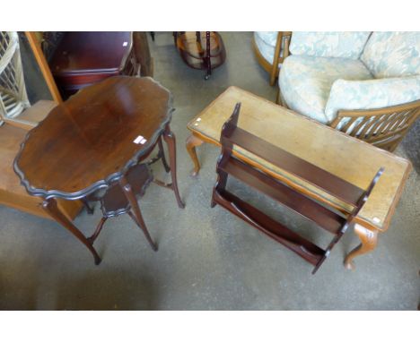 An Edward VII mahogany occasional table, a walnut coffee table and a mahogany wall shelf 