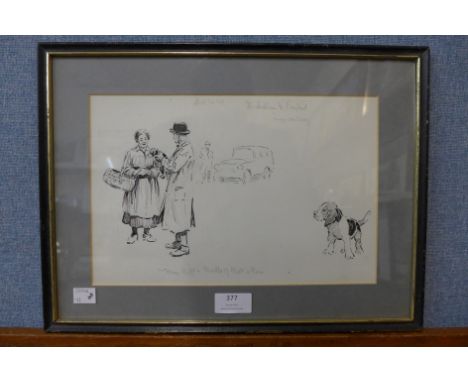 Lionel Edwards, pen &amp; ink drawing, 19 x 29cms, framed 