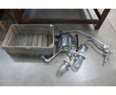 Assorted mid 20th Century industrial lighting 