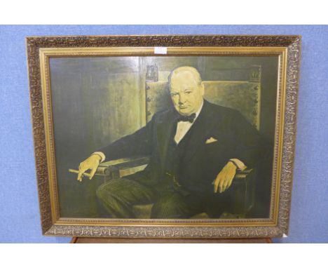 A Winston Churchill oleograph, framed 