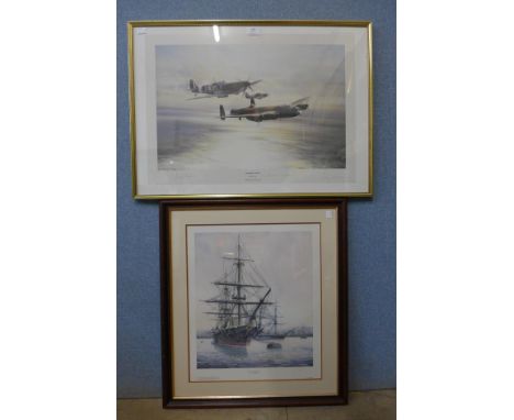 A signed Robert Taylor aviation print, Memorial Flight, framed and one other 