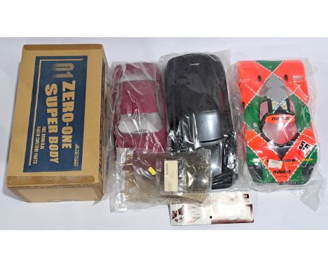 Tamiya &amp; similar Car Body Shells for 1:10 scale Radio Control Cars, a boxed &amp; unboxed group.&nbsp; Includes Ferrari 3