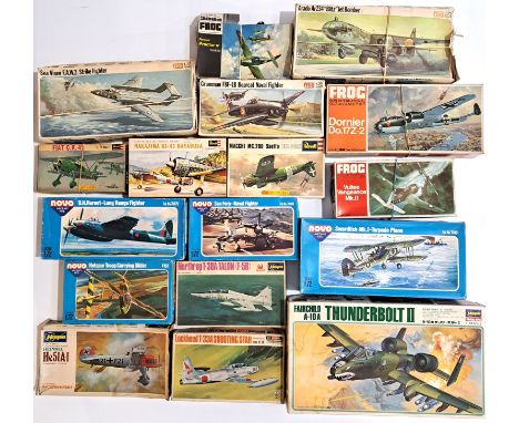 Hasegawa, Frog, Revell &amp; Novo, a boxed group of mainly 1:72 and similar scale military aircraft kits to include Frog F205
