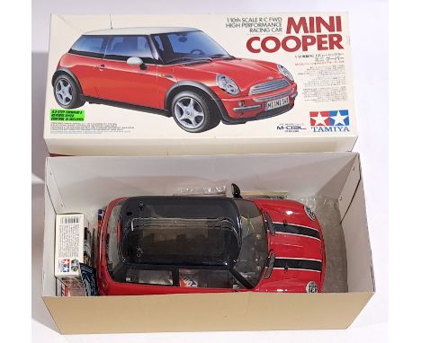 Tamiya Mini Cooper Racing Car 1:10 scale Radio Control Model Kit, built &amp; boxed.&nbsp; Although untested &amp; unchecked 