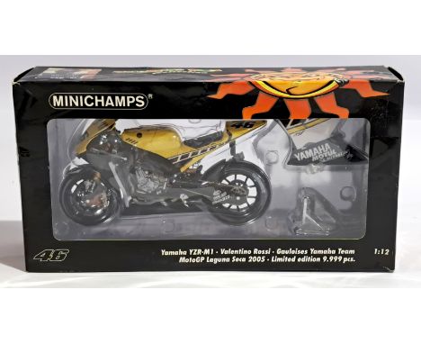 Minichamps scale 1:12 Yamaha YZR-M1 &ndash; Valentino Rossi &ndash; MotoGP Laguna Seca 2005, boxed. Although unchecked for co
