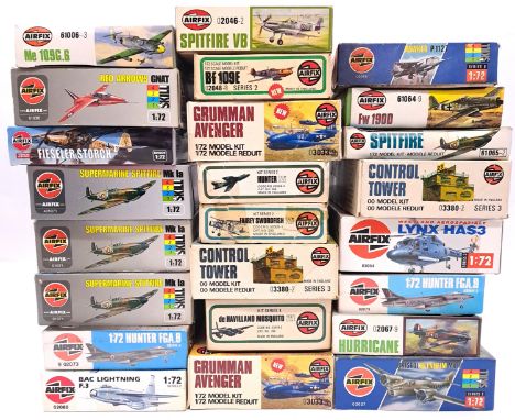 Airfix, a boxed group of 1:72 &amp; OO scale military aircraft and similar kits to include 03380-2 OO scale Control Tower, 03