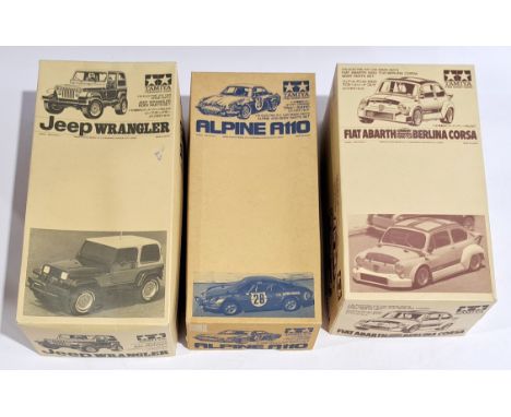 Tamiya Body Parts Sets for 1:10 scale Radio Control Cars, a boxed group. Consisting of Jeep Wrangler, Alpine A110 &amp; Fiat 