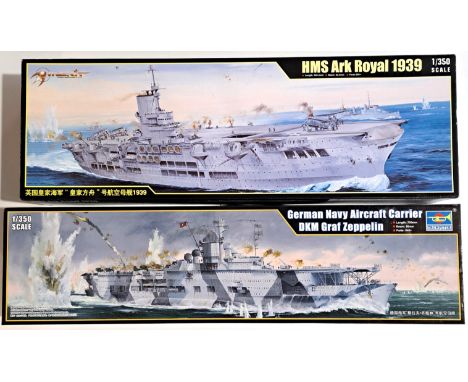 Trumpeter &amp; Merit, a boxed pair of 1:350 scale Aircraft Carriers comprising of Trumpeter 05627 German Navy DKM Graf Zeppe