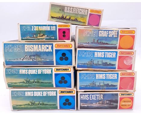 Matchbox, a boxed 1:700 scale Plastic Kit group comprising of Military Ships to include PK-351 Bismarck and others. Contents 