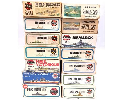 Airfix, a boxed group of 1:600 scale Warship Model Kits to include HMS Hood, HMS Iron Duke, Graf Spee and others. Although un