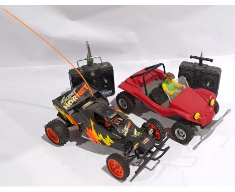 Tamiya Buggy &amp; Off Road Racer &amp; Controllers mixed scale Radio Control Model Kits built, an unboxed pair.&nbsp; Althou