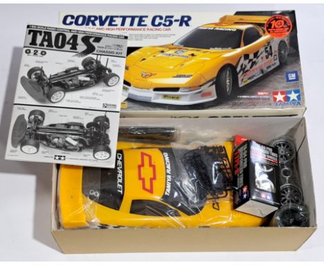 Tamiya Corvette C5-R Racing Car 1:10 scale Radio Control Model Kit, boxed.&nbsp; Although untested &amp; unchecked for comple
