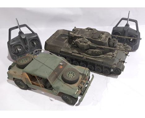 Tamiya Tank &amp; Jeep &amp; Controllers 1:10 scale Radio Control Model Kits built, an unboxed military pair.&nbsp; Although 