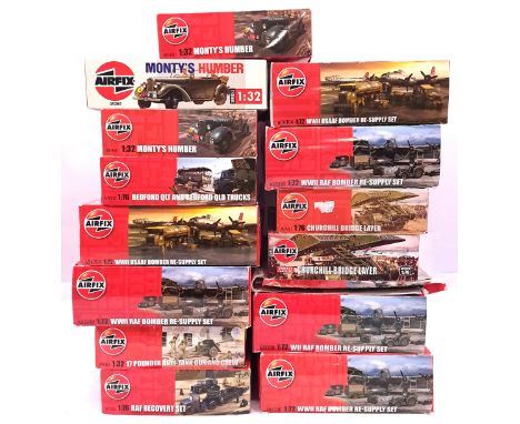 Airfix, a boxed more recent issue mixed scale military kit group to include A05330 1:72 scale WWII RAF Bomber Re-Supply Set, 