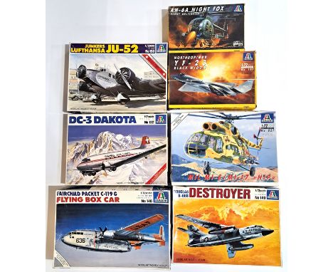 Italeri, a boxed group of 1:72 scale aircraft&nbsp; kits to include No.146 Flying Box Car, No.150 Junkers JU-52"Lufthansa" an