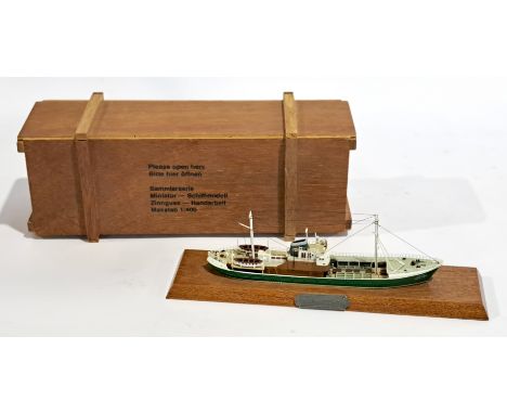 Collectors Series Trawler Gera 1:400 scale Miniature Waterline Ship Model on Wooden Plinth, boxed.&nbsp; Although unchecked f
