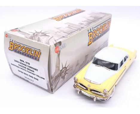 Brooklin Models, a boxed 1:43 scale BRK.97B - T1955 Dodge Coronet 4-Door Sedan - finished in "Sapphire White/Fantasy Yellow" 