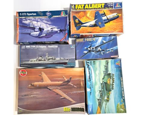 Italeri, Airfix, Dragon &amp; Trumpeter, a boxed group of mixed scale military aircraft and Ship kits to include Dragon 1:72 